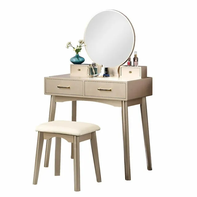 Roundhill Furniture Liannon Contemporary Wood Vanity and Stool Set - Gold