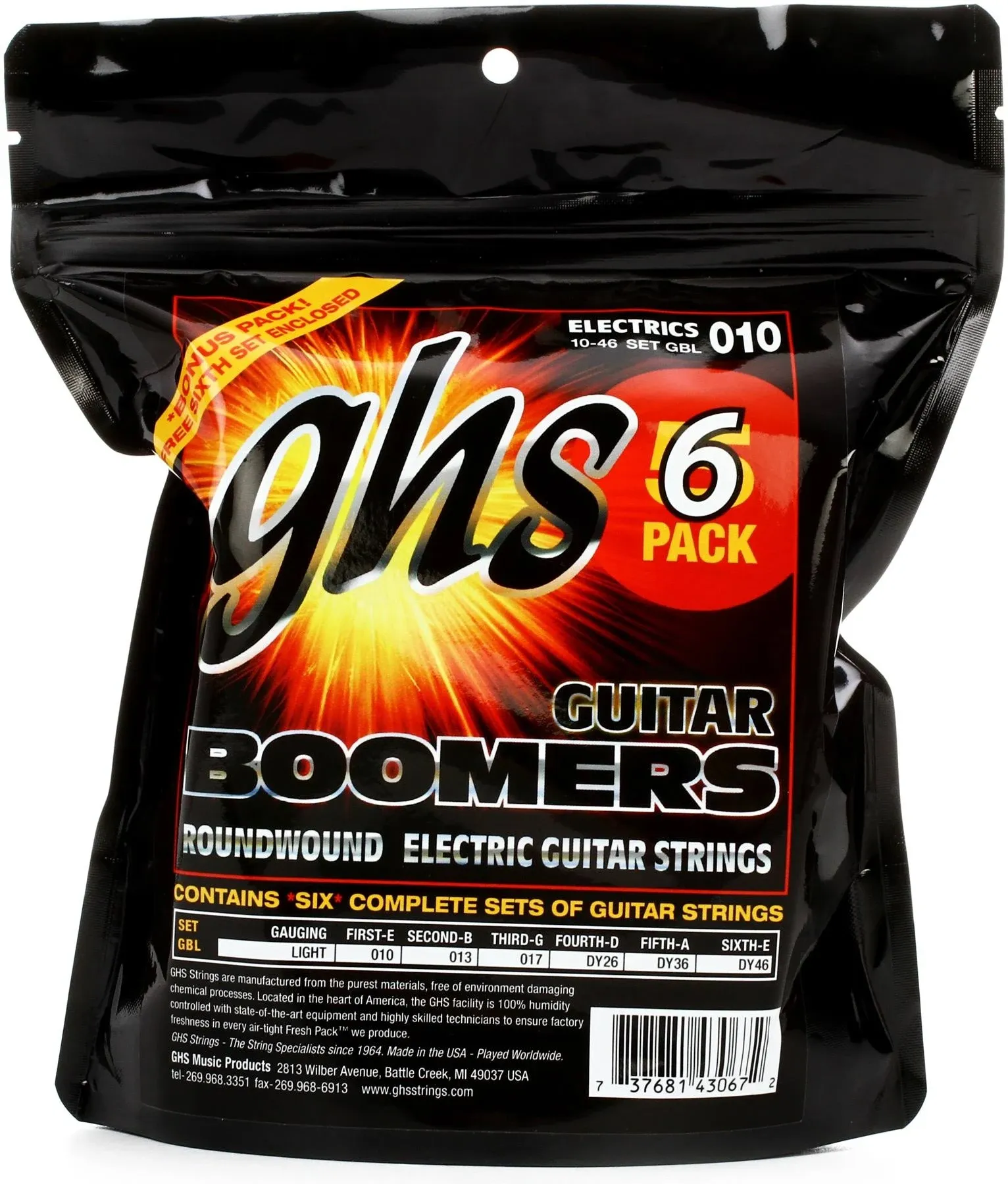 GHS Electric Guitar Boomers Light Strings 5 Pack