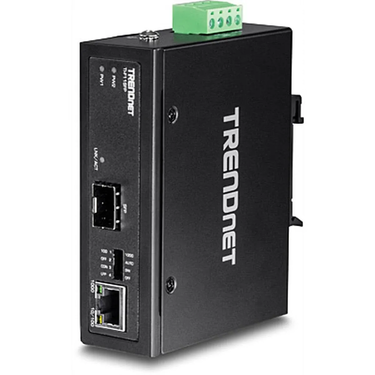 TRENDnet Hardened Industrial 100/1000 Base-T to SFP Media Converter, DIN-Rail/Wall Mount, Multi or Single Mode Fiber, Power Supply Sold Separately, TI-F11SFP , Black , Gigabit