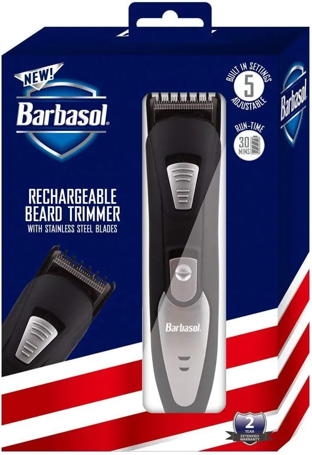 Barbasol Rechargeable Electric Beard Trimmer with Stainless Steel Blades and Adjustable Settings