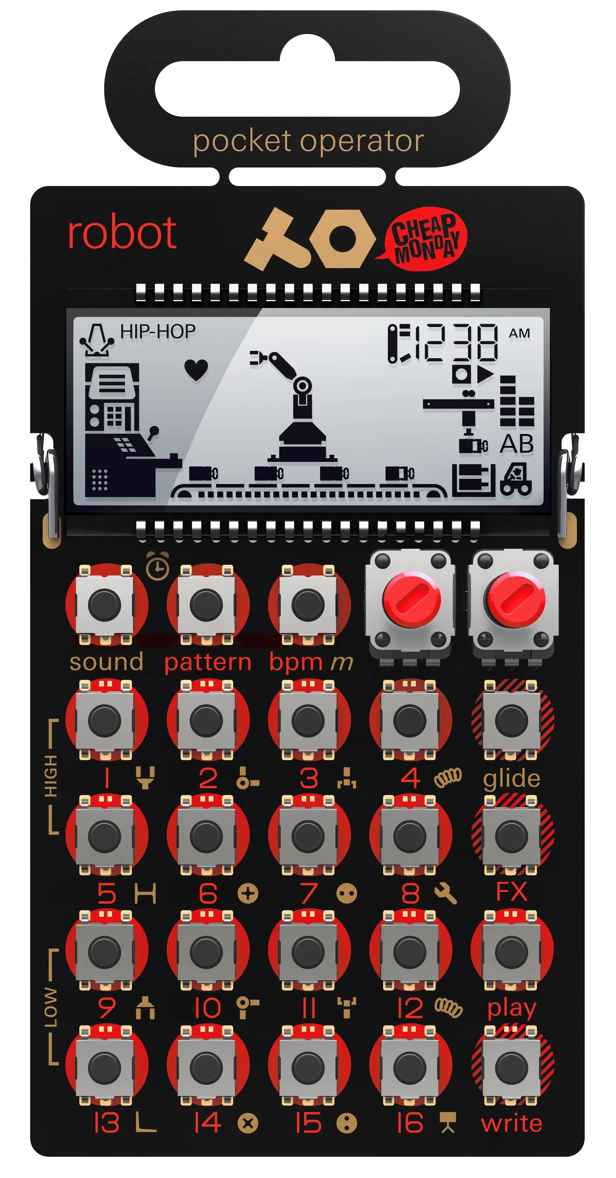 Teenage engineering pocket operator PO-28 robot, live synthesizer and sequencer, with parameter locks, glide control and punch-in effects