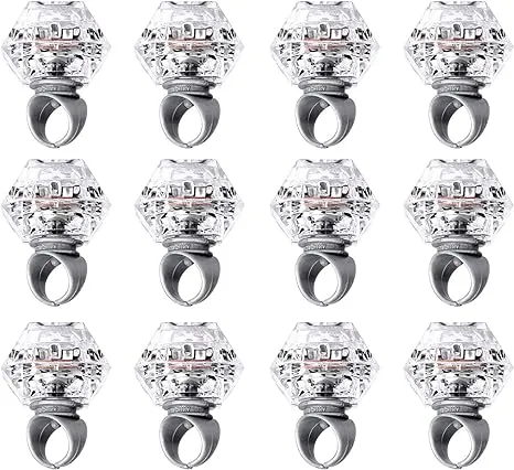 Konsait Flashing LED Light Up Ring Toys Diamond Grow in The Dark Jelly (12pcs)