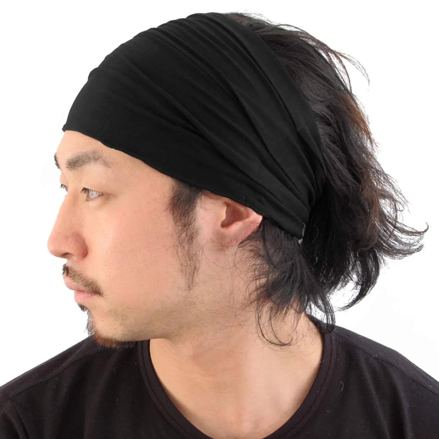 CCHARM Black Japanese Bandana Headbands for Men and Women – Comfortable Head Bands with Elastic Secure Snug Fit Ideal Runners Fitness Sports Football