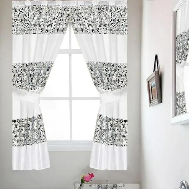 Popular Bath Sinatra Sequin Window Curtain with Tiebacks, White, 36x54 Inches