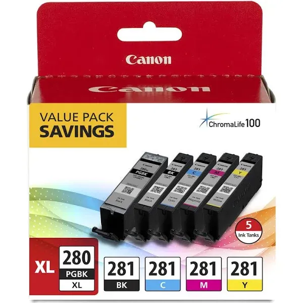 Canon PGI-280 Black, CLI-281 with 50 Sheets Photo Paper BRAND NEW SEALED IN BOX