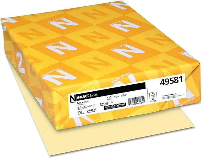 Neenah Paper Exact Index Card Stock, 110 lb Index Weight, 8.5 x 11, Ivory, 250/PackNeenah Paper Exact Index Card Stock, 110 lb Index Wei…