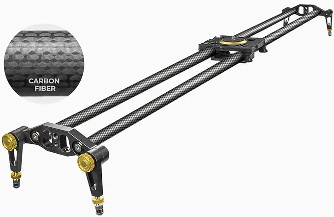 (Upgraded) 47 in Carbon Fiber Camera Slider / 120cm Dolly Track Rail, Smooth Bearing Stabilizer, Height Adjustable, Spirit Level, AGG1982