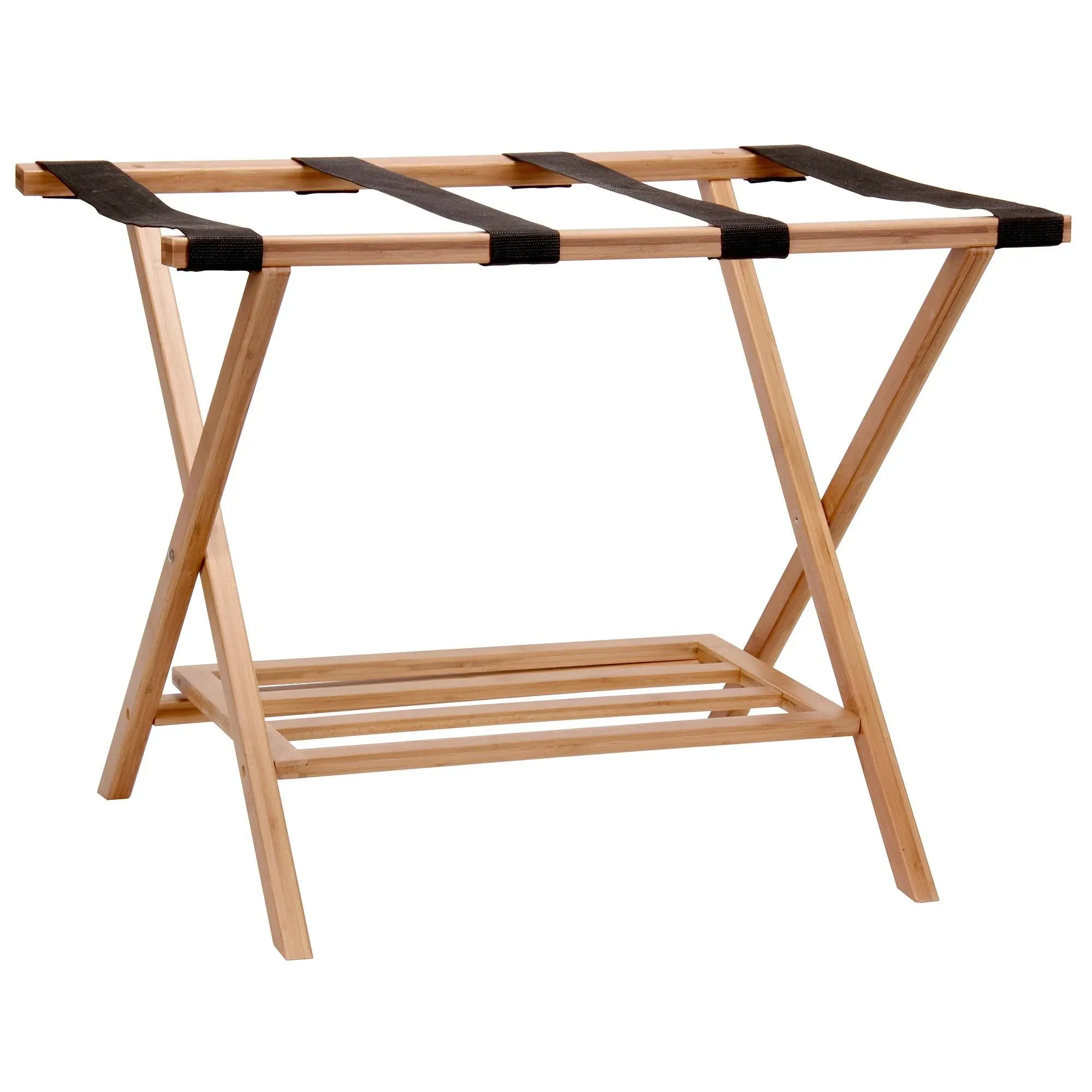 Household Essentials Bamboo Luggage Rack with Tray - Tan