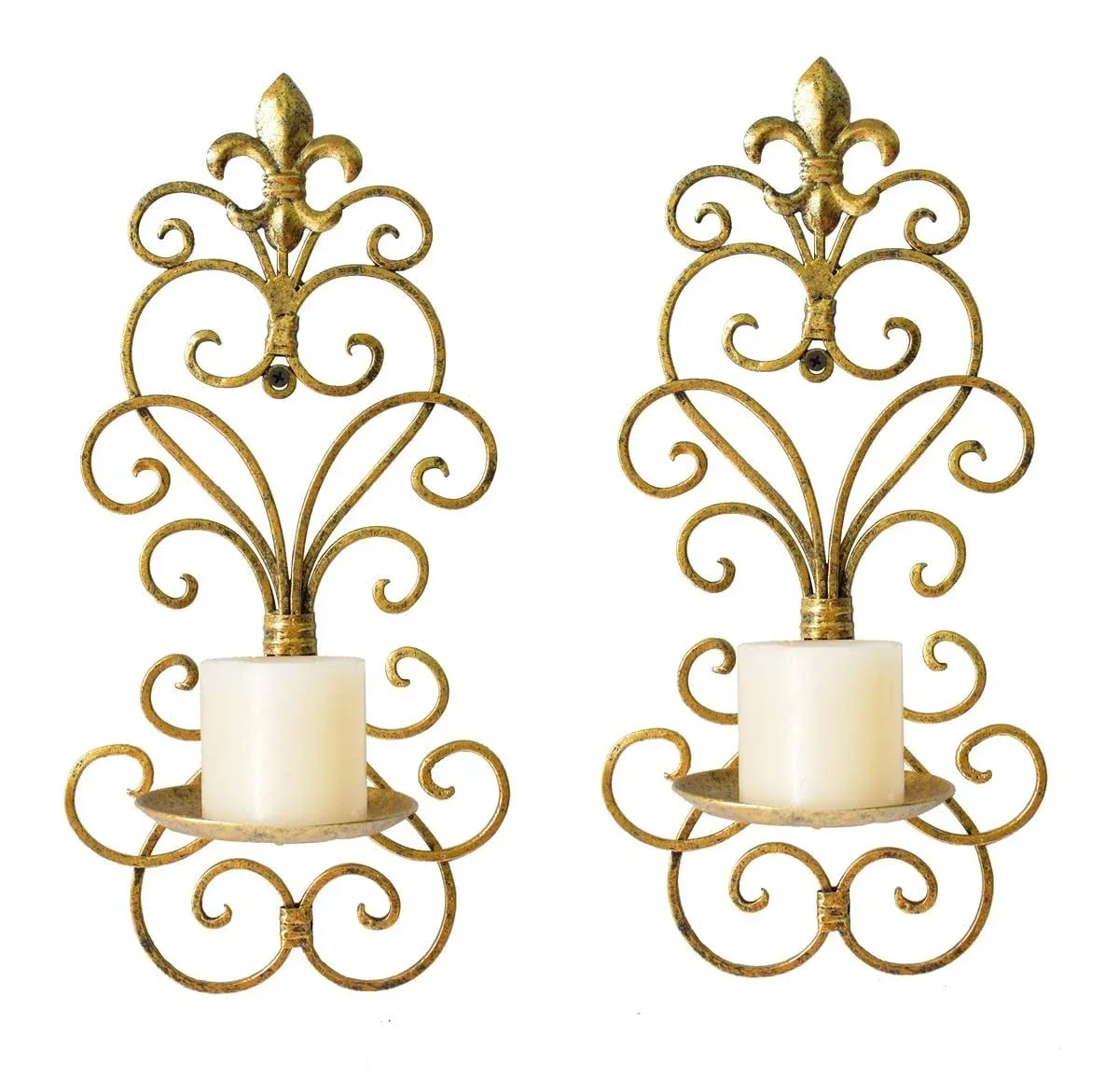 Wall Sconces Candle Holder Set of 2, Metal Wall Decorations Hanging Wall Mounted Candle Sconces for Living Room Dining Room (Gold)