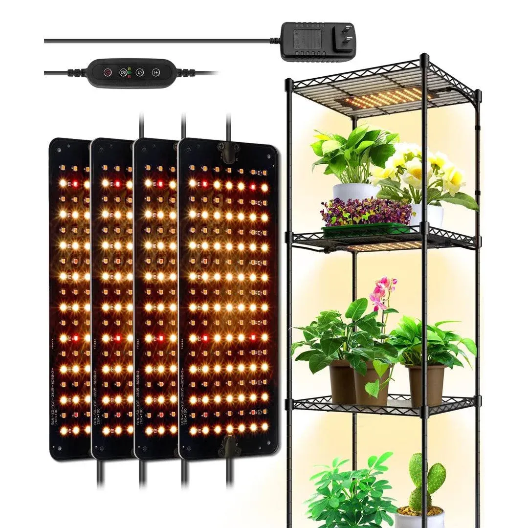 Barrina Ultra-Thin Grow Lights for Indoor Plants, 40W (4 x 10W) Full Spectrum LED Grow Light Panel with 3/6/12H Auto On/Off Timer, 3 Spectrum Modes, 7 Dimmable Levels for Seedlings, Greenhouse, 4-Pack