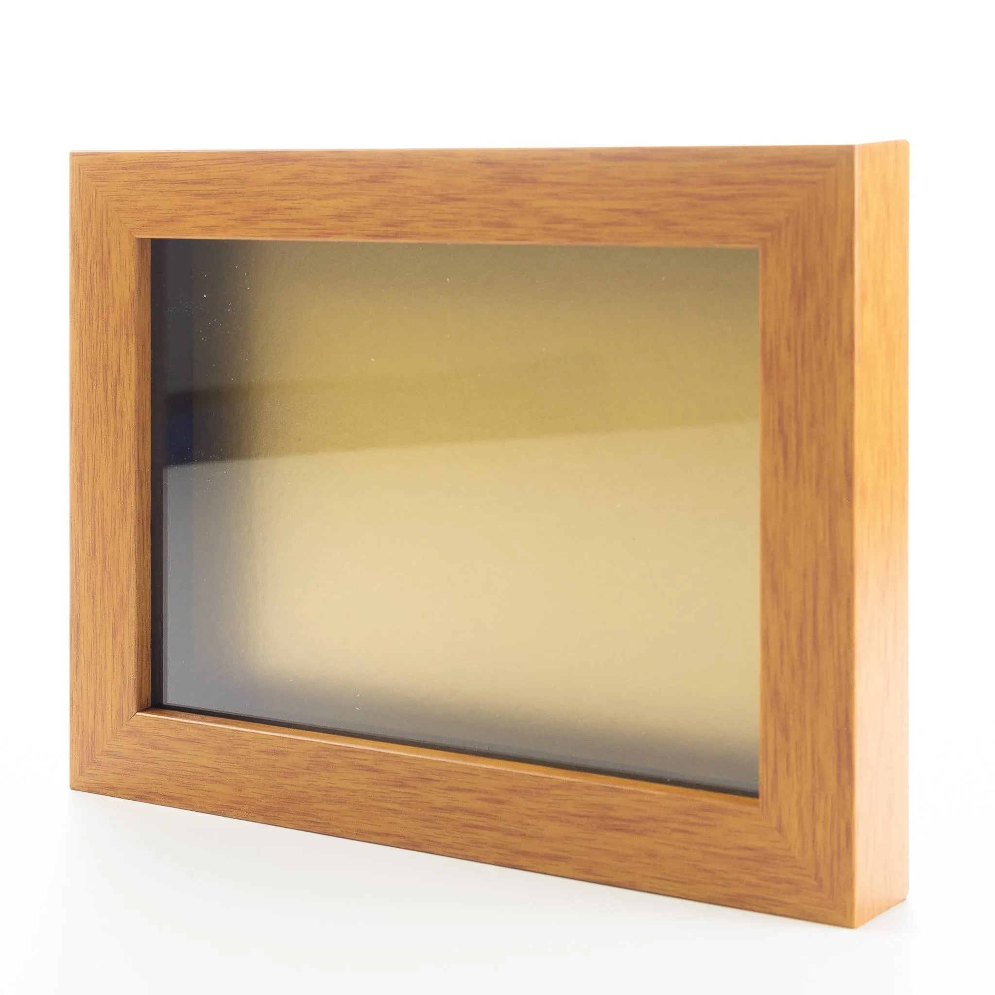 CustomPictureFrames.com 16x20 Shadow Box Frame Light Brown Real Wood with A Gold ...