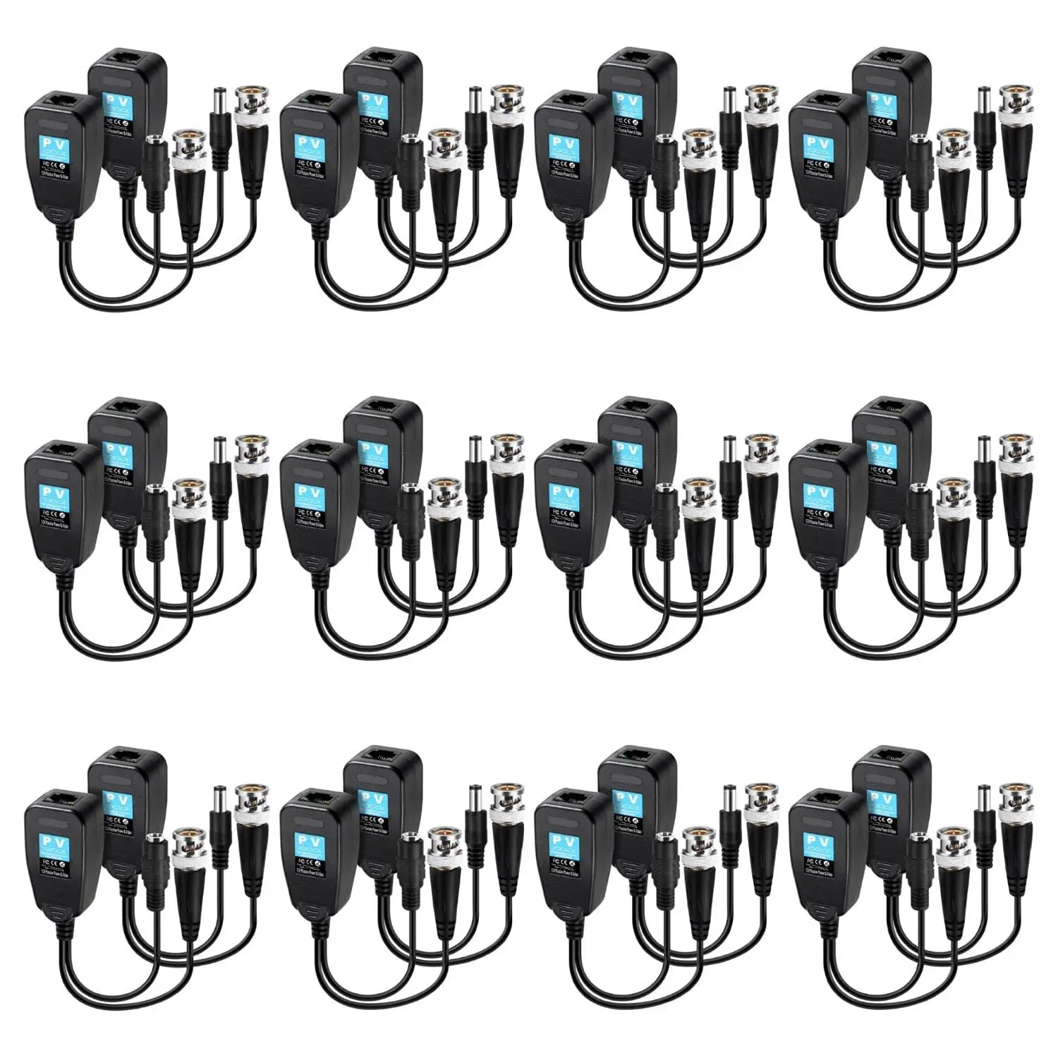 Passive Video Balun 12 Pairs RJ45 Transceiver Transmitter HD-CVI/TVI/AHD/CVBS with DC Built-in Transient Suppression Protection For 720P/960P/1080P/5MP CCTV Security DVR Surveillance Camera System