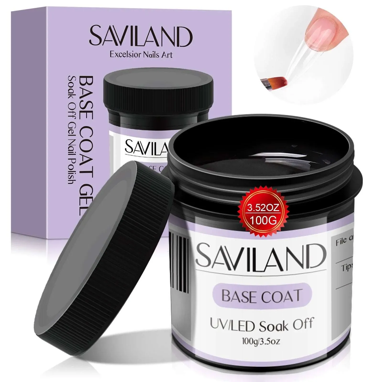 SAVILAND Base Nail Coat - 3.5OZ Large Capacity Gel Foundation Base for Gel Nail Polish Soak Off U V LED Gel Clear Nail Polish for Beginners Professionals Home DIY Nail Salon Manicure