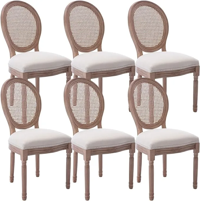 Kiztir French Country Dining Chairs Set of 6, Vintage Chairs with Round Backrest ...