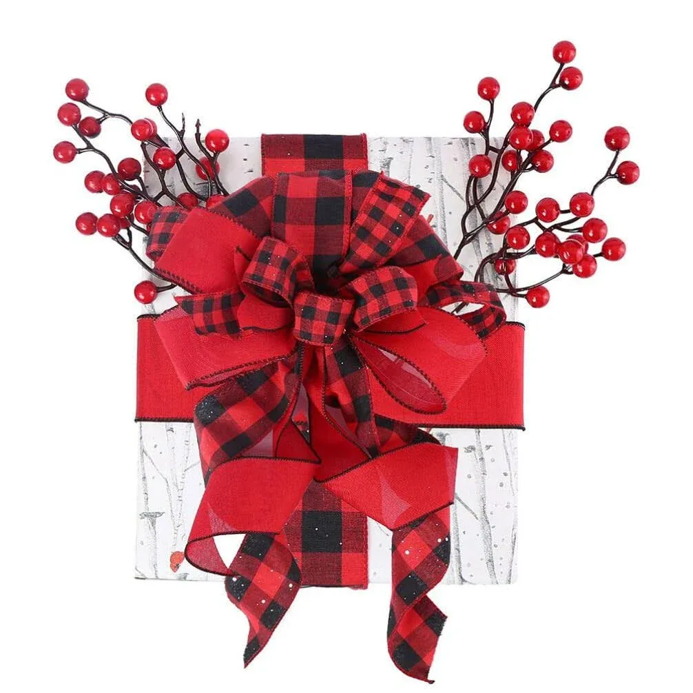 Christmas Tree Topper Bows Burlap Bows for Wreath Xmas Treetop Buffalo Plaid ...