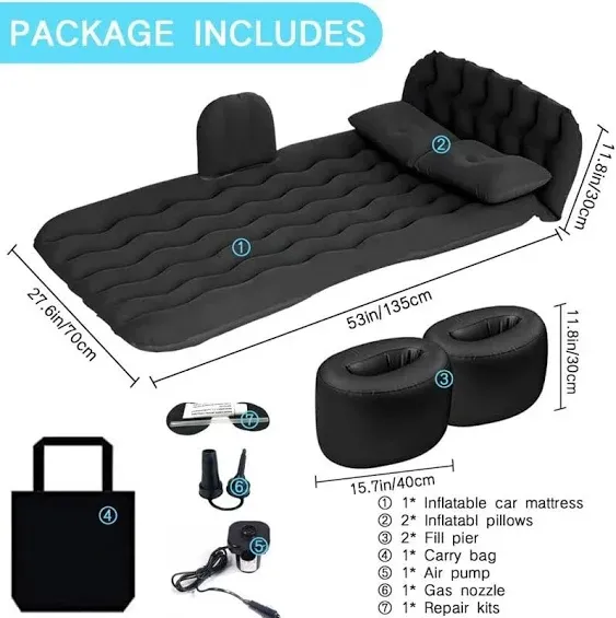 Car Air Mattress Camping Bed-Inflatable Head Guard Thickened Backseat Air Mattress for Car with Air Pump 2 Pillows 2 Functional Pier Flocking & PVC Car Mattress Backseat for Sedan SUV Truck(Black)