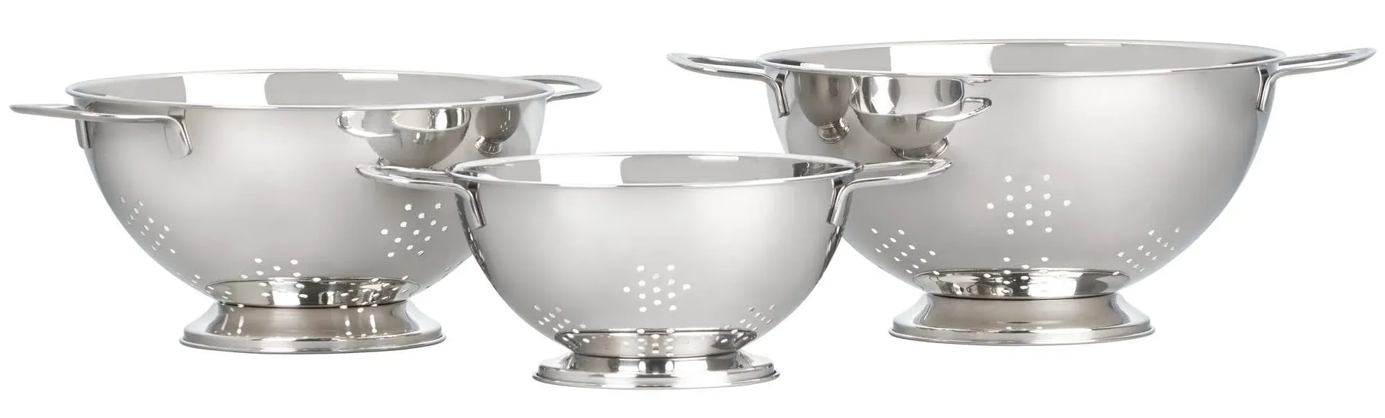 Set of three Stackable Colanders, Large, Stainless Steel