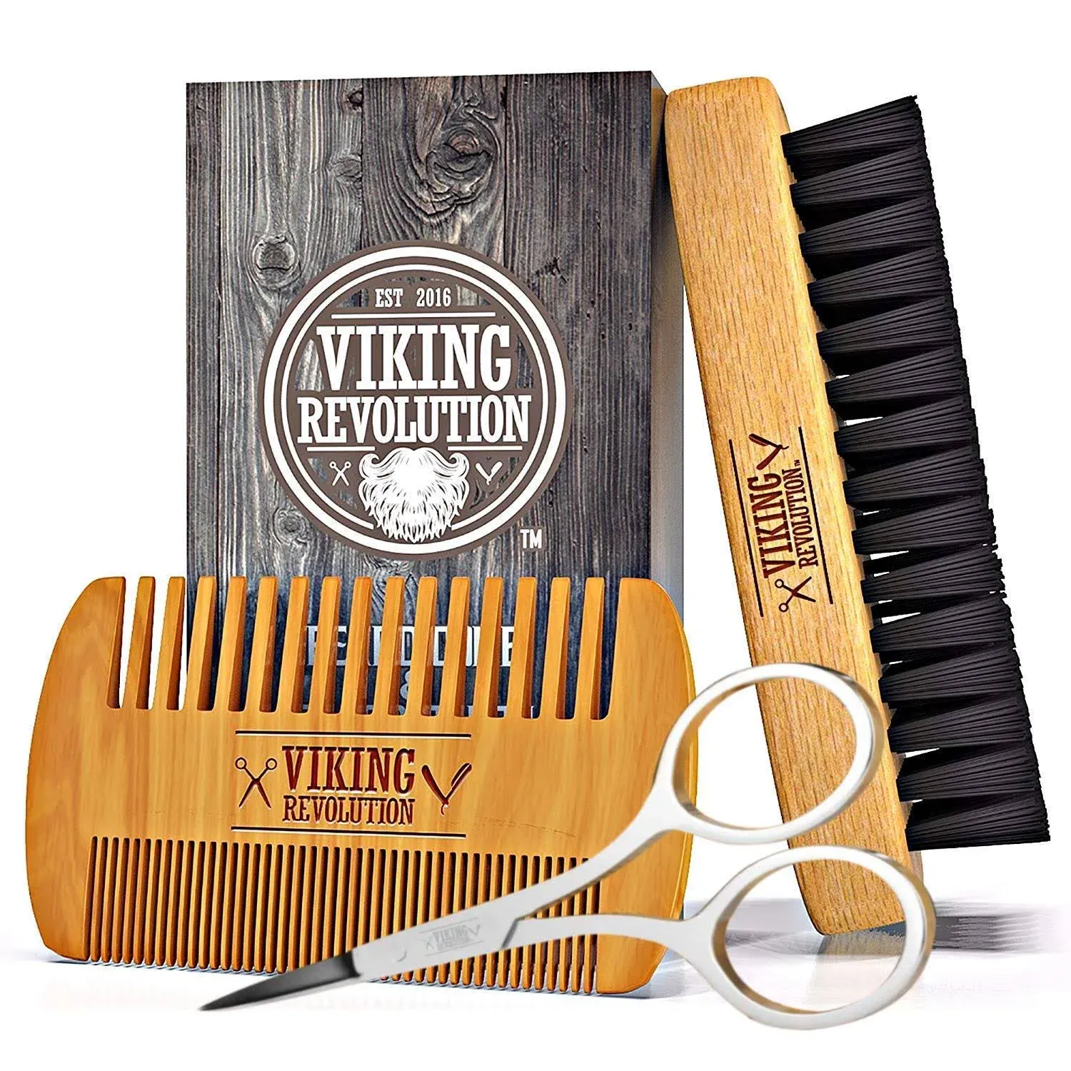 Viking Revolution Beard Comb&Beard Brush Set for Men Natural Boar Bristle