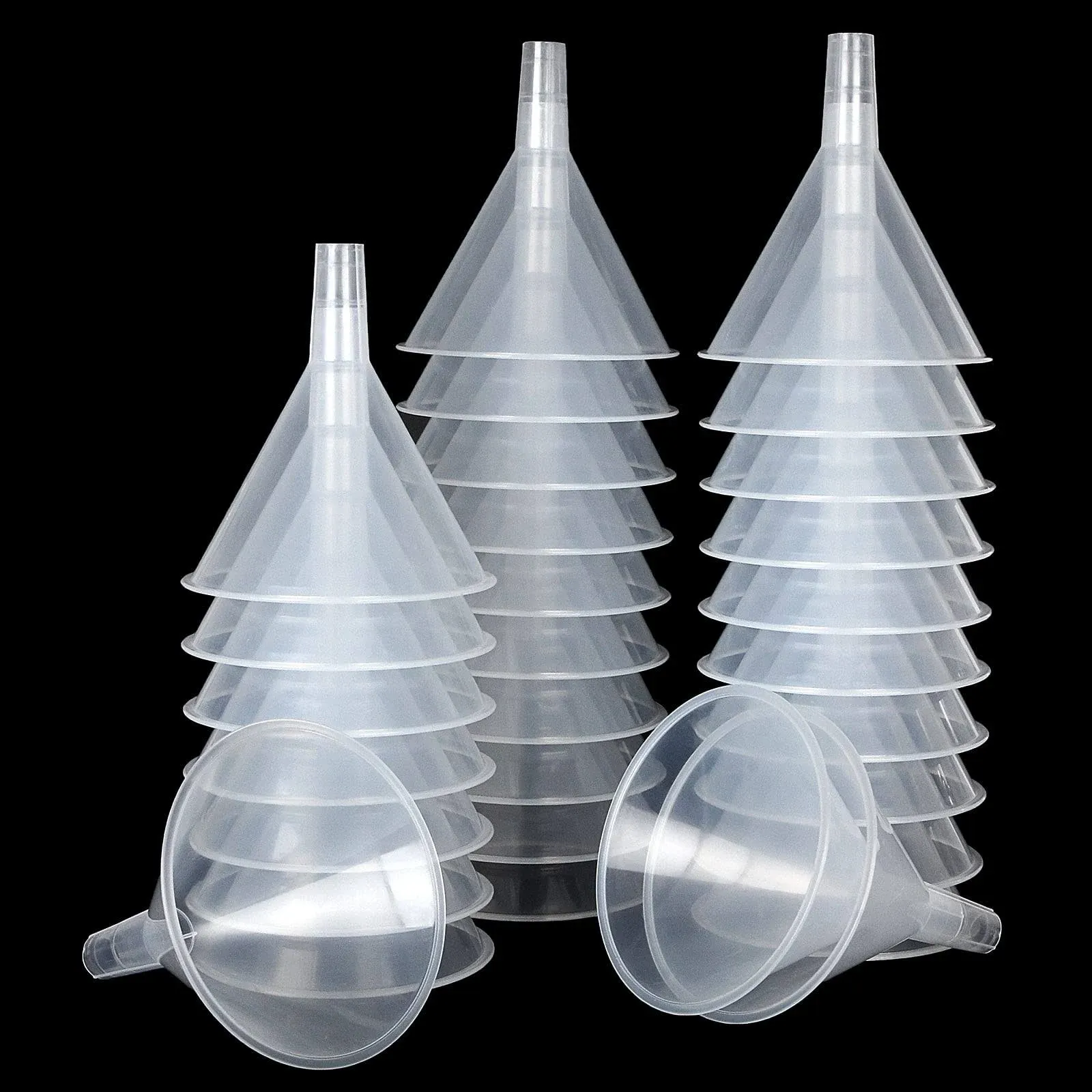 30Pcs Plastic Funnels Set, 4.8 Inch Wide Mouth Clear Plastic Funnels for Filling Water Bottles, Multipurpose Large Funnel with Long Reaching Spout for Liquid, Spices, Powder, Lotion, Oils, Perfume