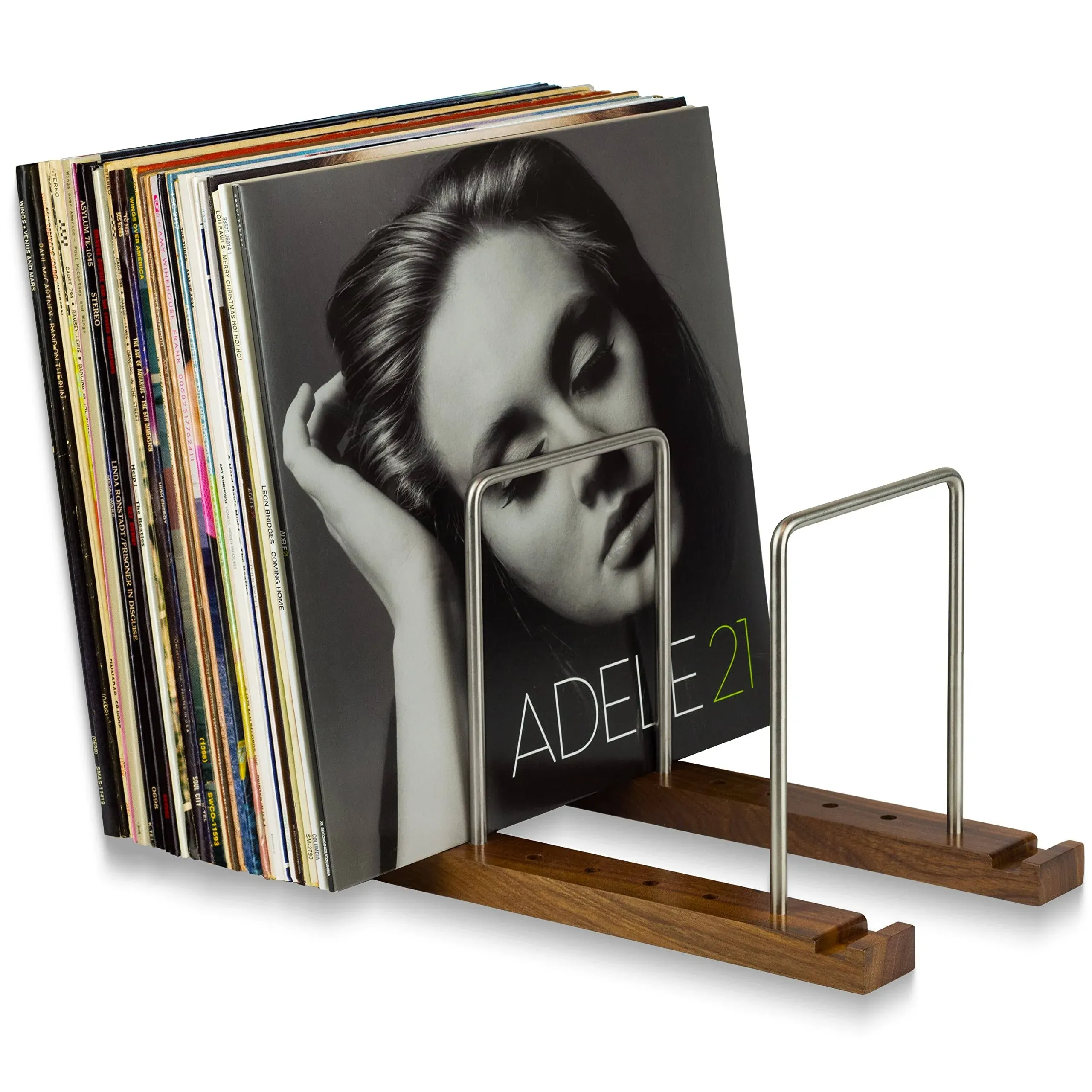 Durable Vinyl Record Storage Holder for 75 LPs, Solid Walnut Vinyl Record Stand with Built-in Now Playing Display, Sleek Vinyl Record Holder & Display for Albums