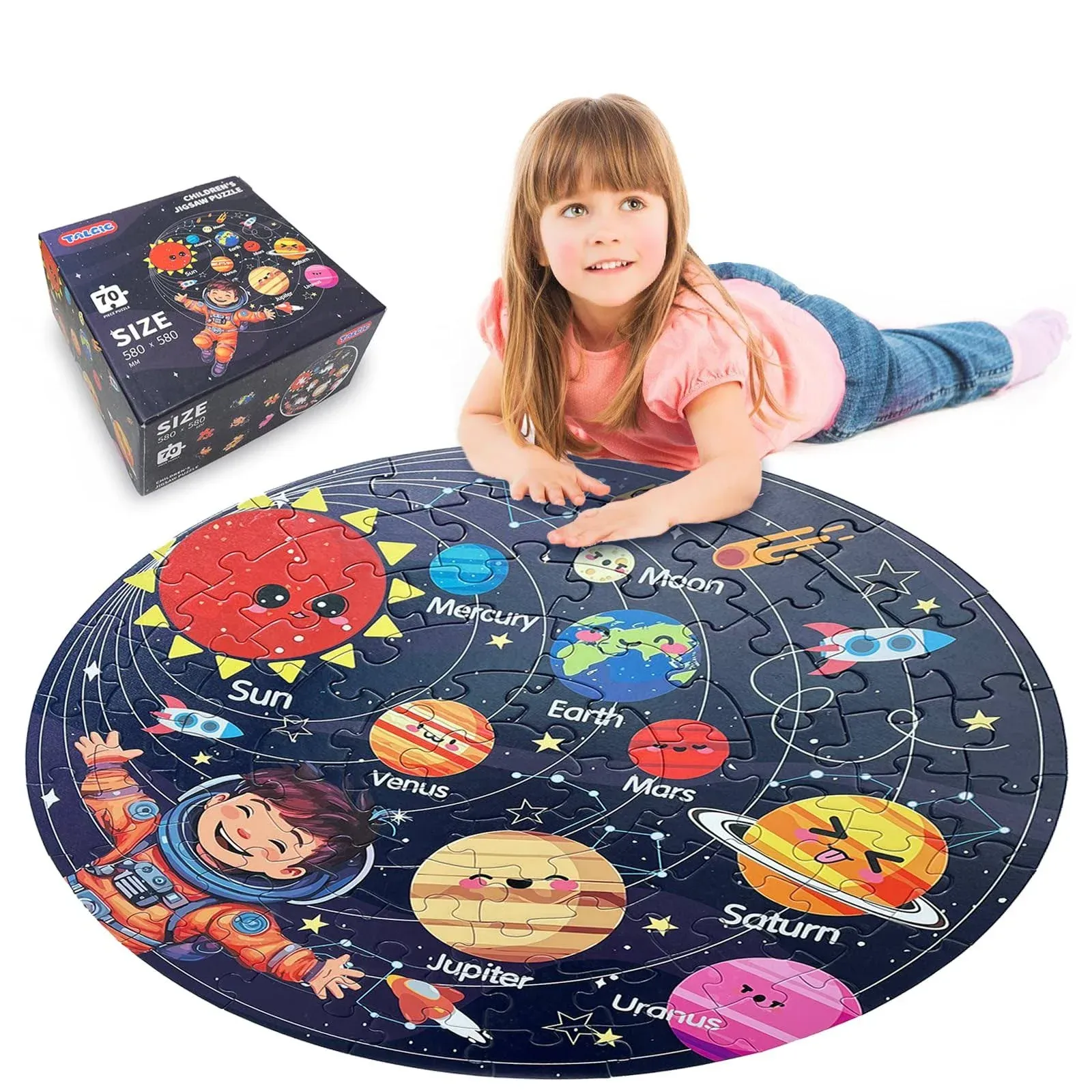 TALGIC Solar System Large 70 Piece Round Jigsaw Puzzles Toys for Kids 3-10 ...