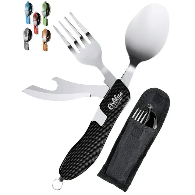 Cheers.US Camping Utensils Tool  Foldable Camping Utensil Set  Portable Stainless Steel Spoon  Fork  Knife Bottle Opener Combo Sets  Multifunction Travel Backpacking Cutlery Eating