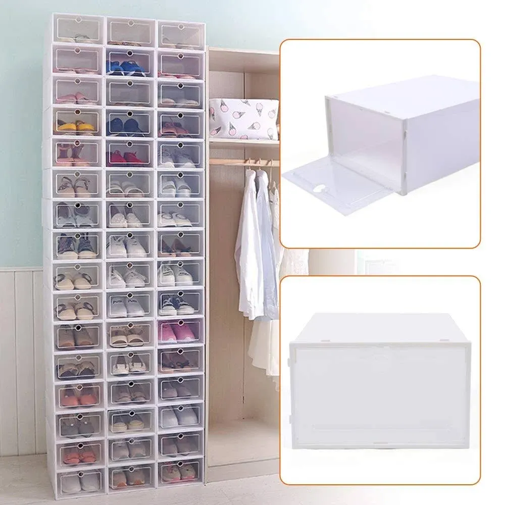 DYRABREST 24 Pack Shoe Storage Boxes,Clear Plastic Clamshell Shoebox Stackable ...