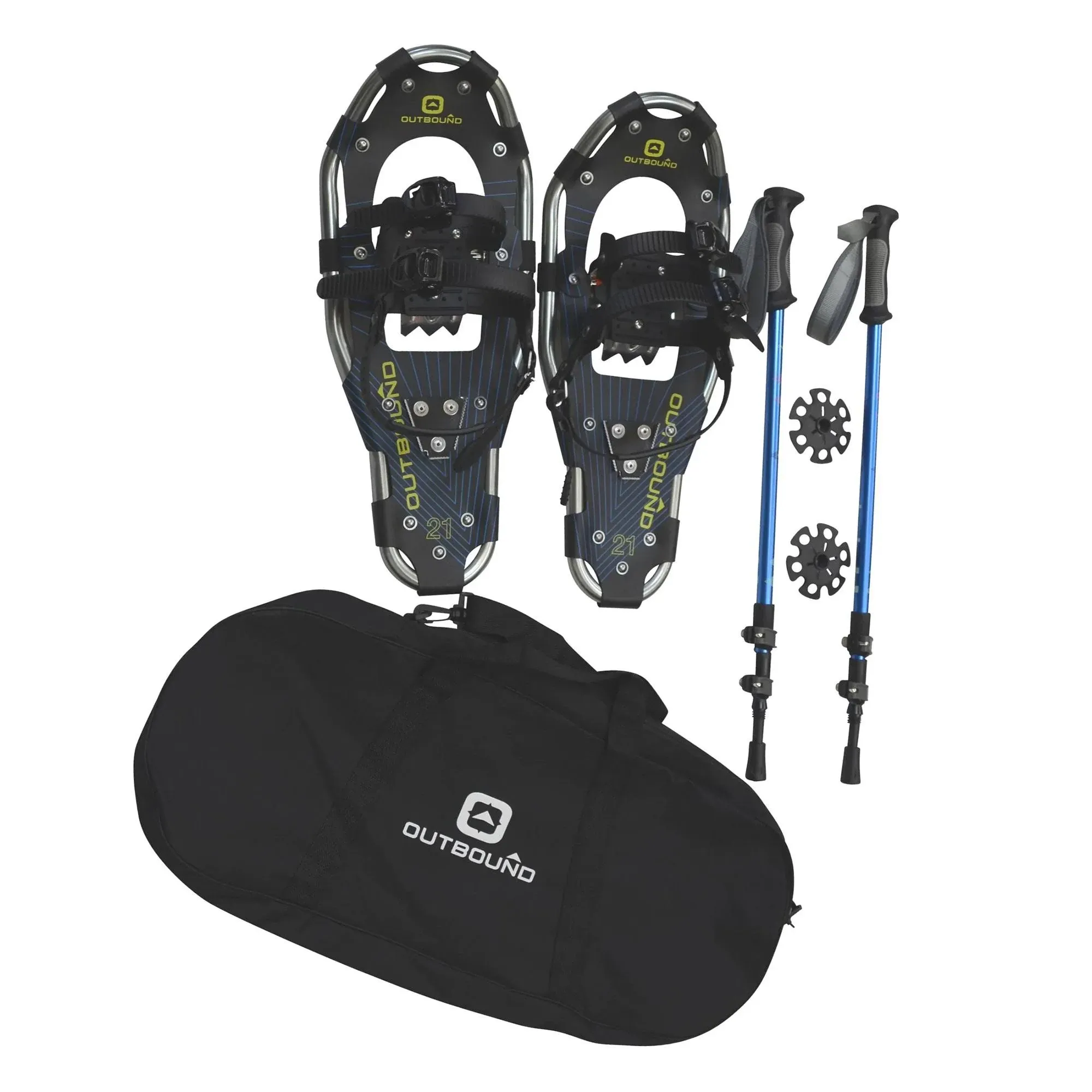 OUTBOUND 30 in. Lightweight Aluminum Snowshoes Kit with Poles and Carrying Tote Bag in Black CTI0821081