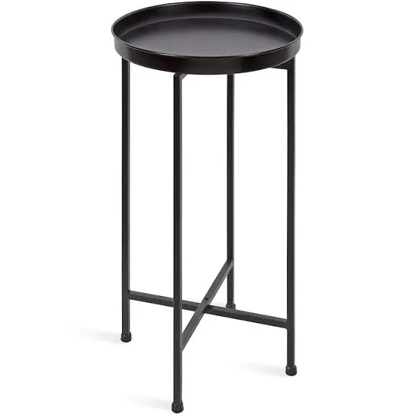 Celia Round Metal Foldable Tray Accent Table, Black 14x14x25.75