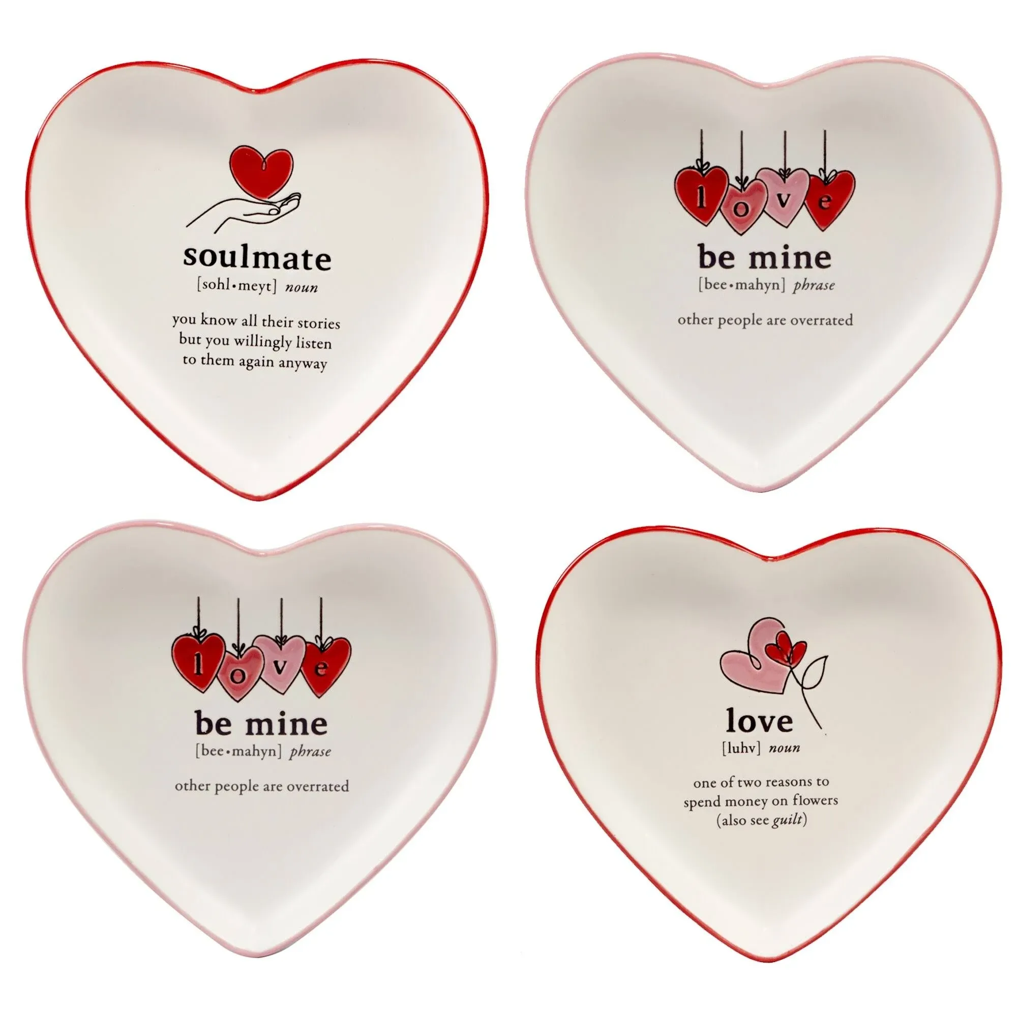 Valentine's Day Set of 4 Heart Shaped Tid Bit Plates Certified International