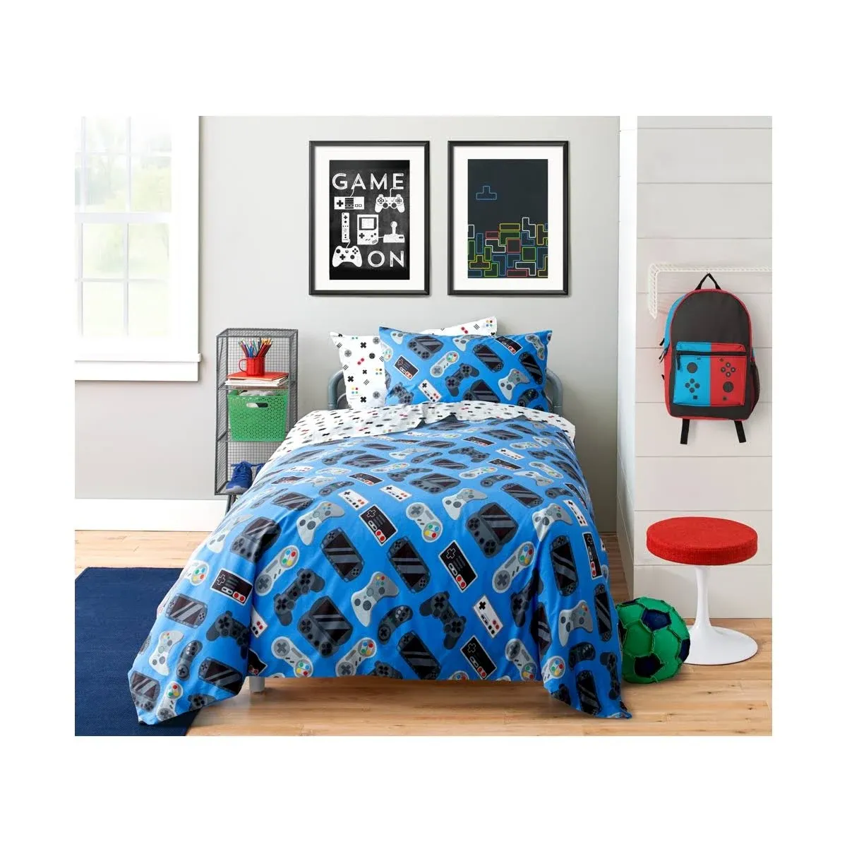 Saturday Park Gamer 100% Organic Cotton Twin Kids' Bed Set, Blue