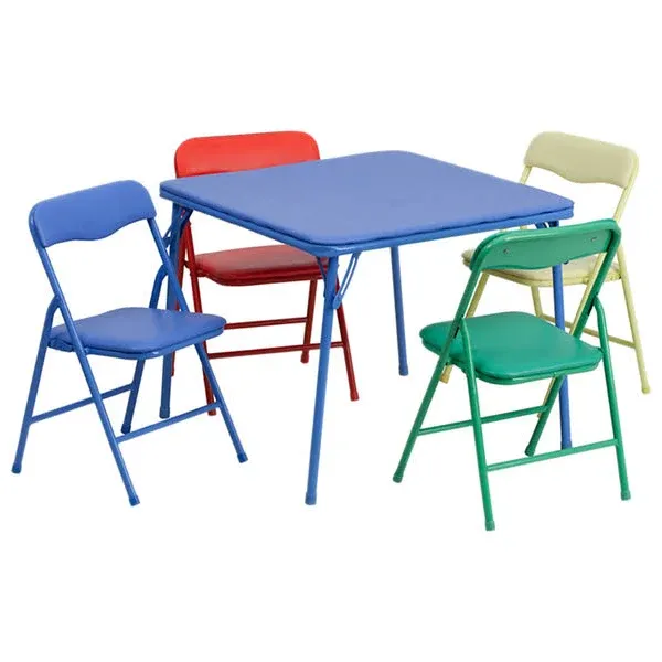 Flash Furniture Kids Colorful 5-Piece Folding Table and Chair Set, Assorted Colors