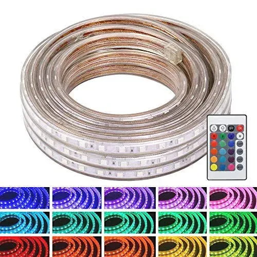 WYZworks LED Strip Lights, 25 ft Flat SMD 5050, Waterproof 16 Colors Multi Modes Color Changing Permanent Outdoor Exterior Heavy Duty Flexible Shell Rope Lighting Dimmable w/ 2 Remotes, ETL Certified