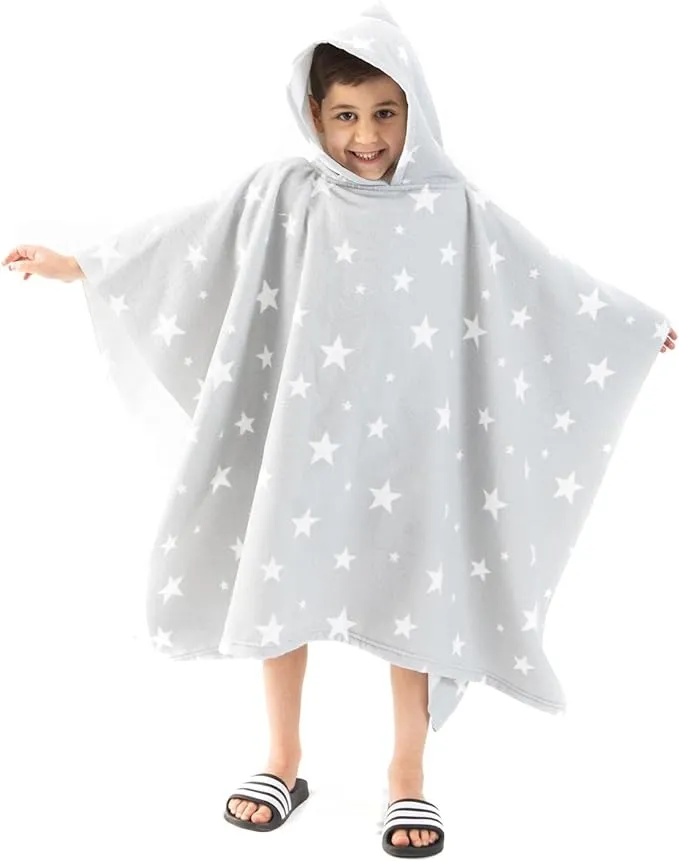 Dreamscene Towel Poncho Kids, Changing Robe Kids Hooded Towel Summer Holiday Boys Girls Swimming Pool Beach Surfing Bath Quick Dry Soft Microfiber, Poncho Towels for Kids Star One Size 55"x40"