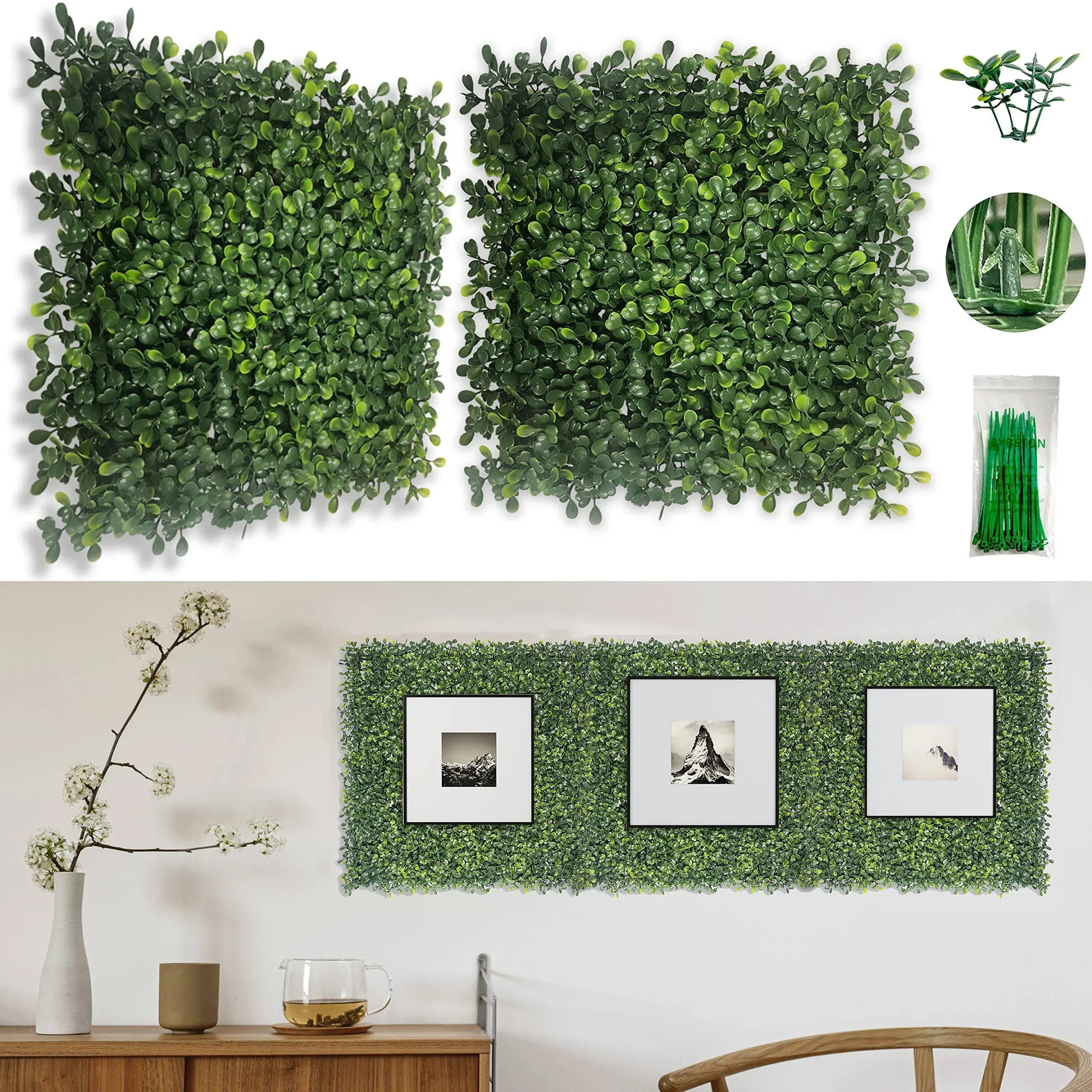 BOXWOOD PANELS Artificial Faux Grass Wall Panel 10 Pcs 10&#034;x 10&#034; BYBETON