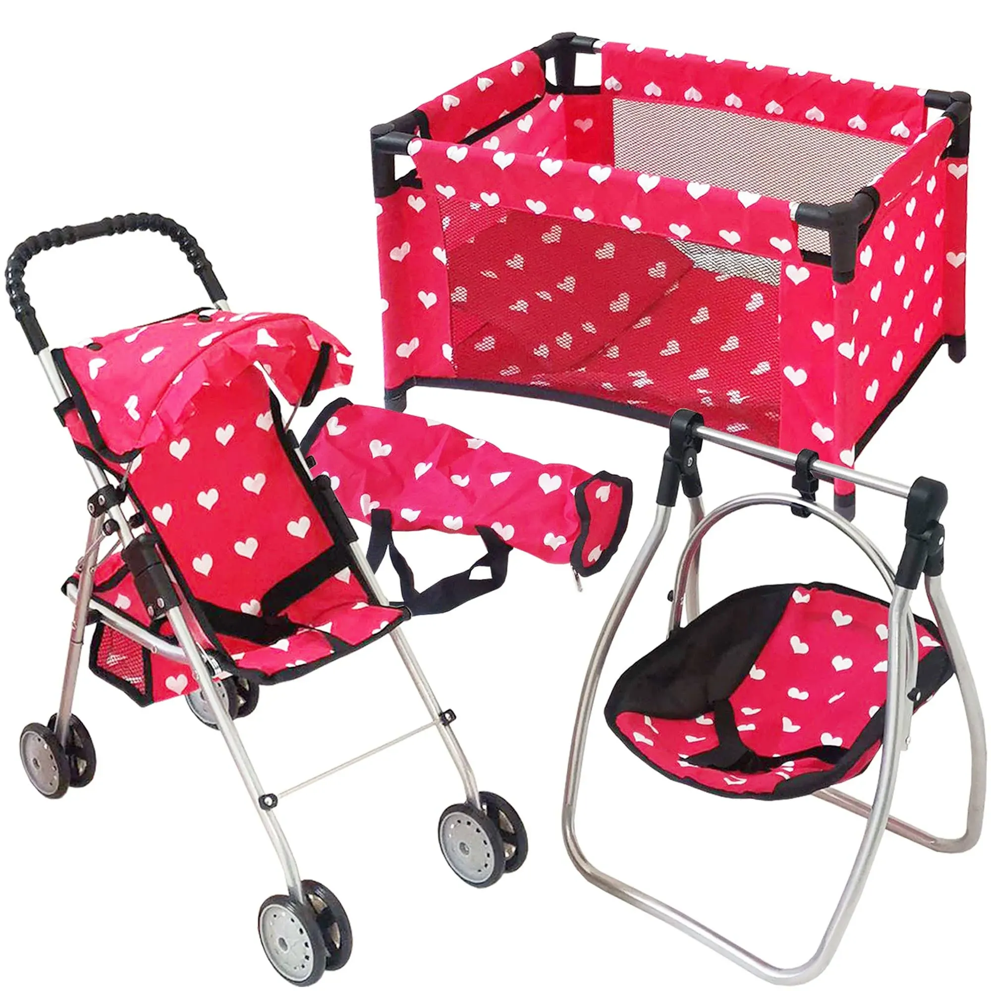 Baby Doll Accessories Set - 3-1 Baby Doll Furniture Set with Baby Doll Stroller,