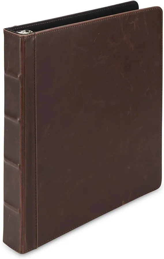 Samsill Vintage Hardback 3 Ring Leather Binder, Professional Binder Organizer, Planner Binder, 1.5 Inch 3 Ring Binder, Letter Size 8.5 x 11, No Zipper, Faux Brown Leather