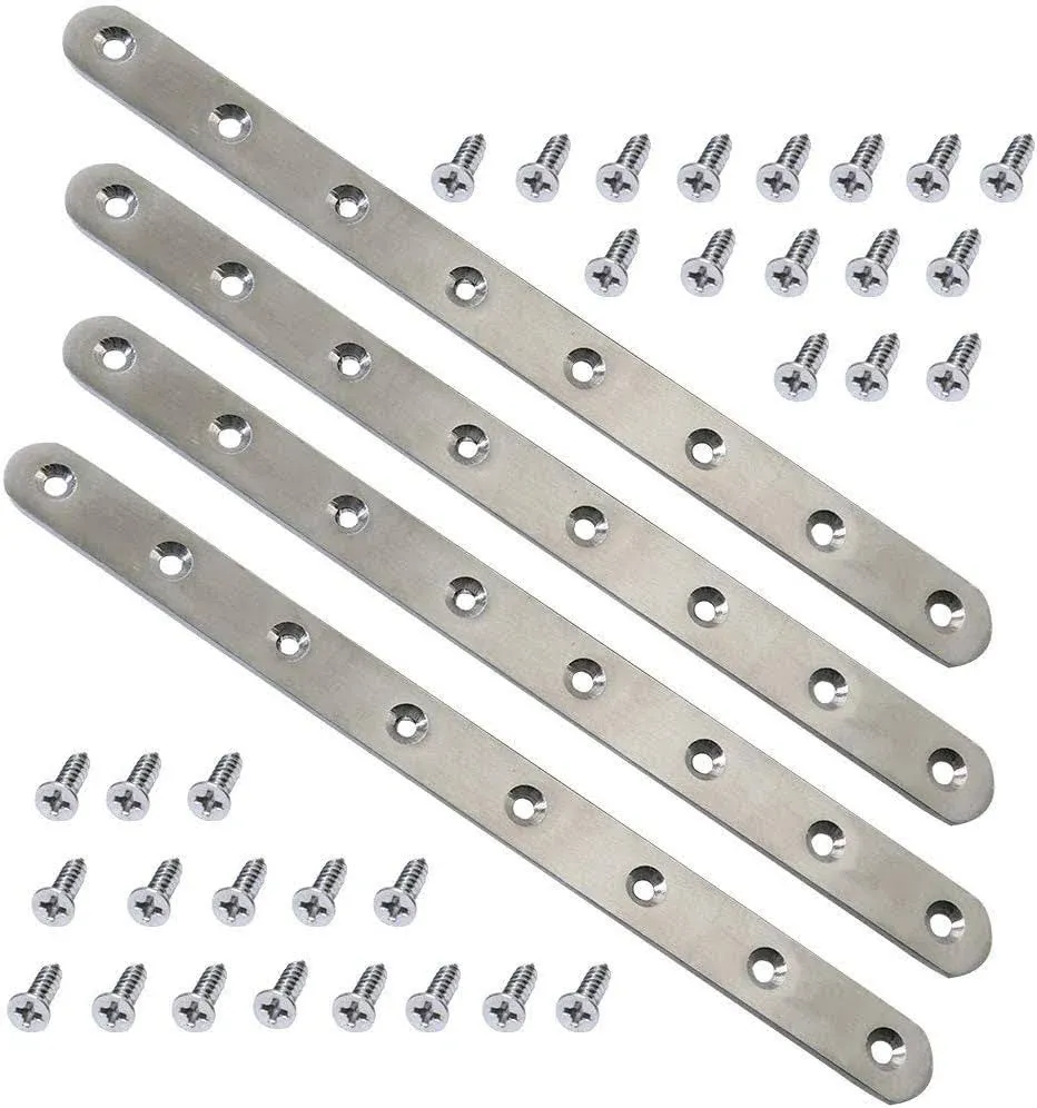 4 pcs 245mm / 9.7" Length 8 Hole Stainless Steel Straight Corner Brackets Flat Fixing Mending Brace Plates with Fixing Screws