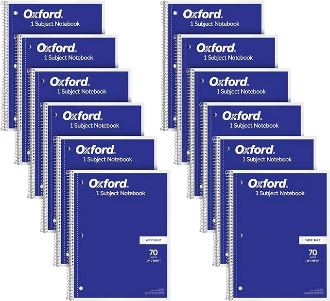 Oxford Spiral Notebook 12 Pack, 1 Subject, Wide Ruled Paper, 8 x 10-1/2 Inch, Bl