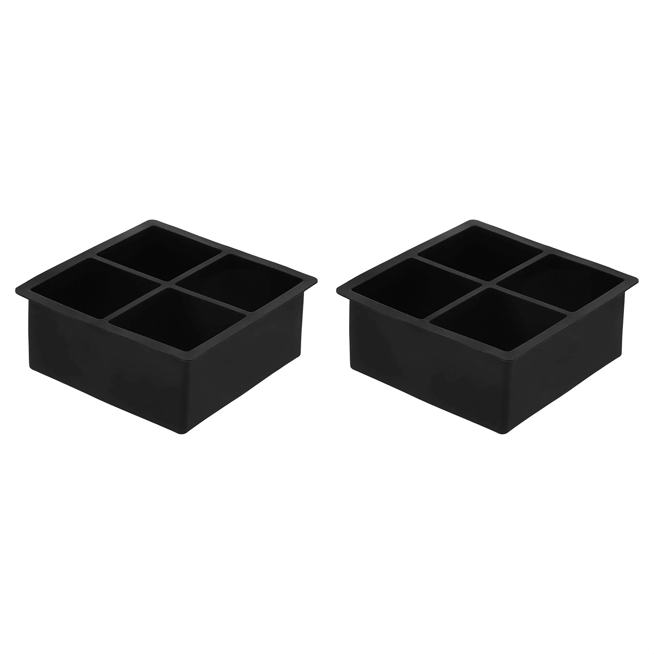 AmazonCommercial Silicone Square Ice Cube Trays, Set of 2, Black, 4.25 x 4.25 x 1 ...