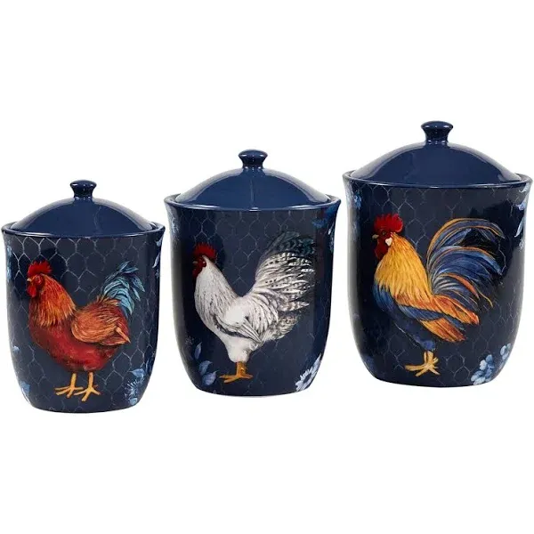 Certified International Indigo Rooster 3-Pc. Canister Set