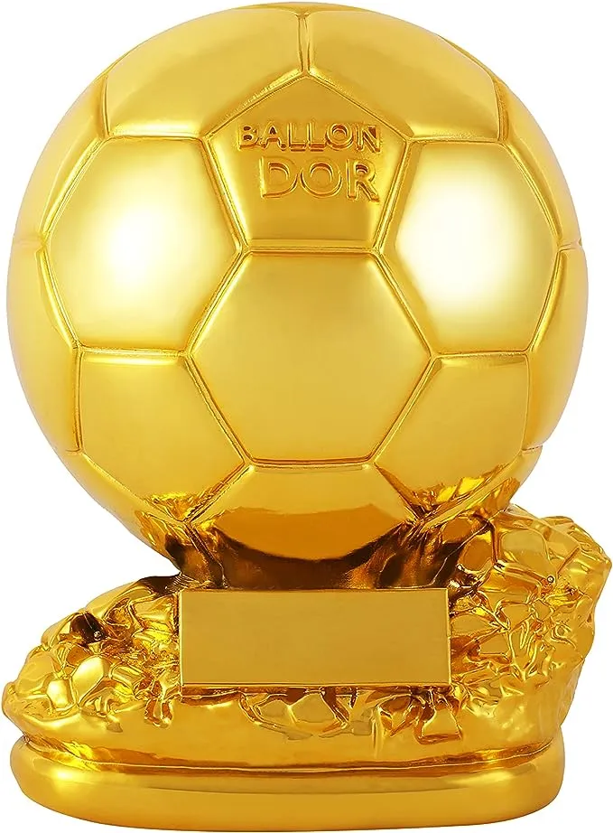 Fubosi Trofeo de fútbol Ballon d'Or Trofeo de fútbol, trofeo de fútbol de globo dorado, mejor réplica de resina de trofeo de fútbol con proceso de galvanoplastia para decoraciones de oficina, regalos de fanáticos y regalo de cumpleaños