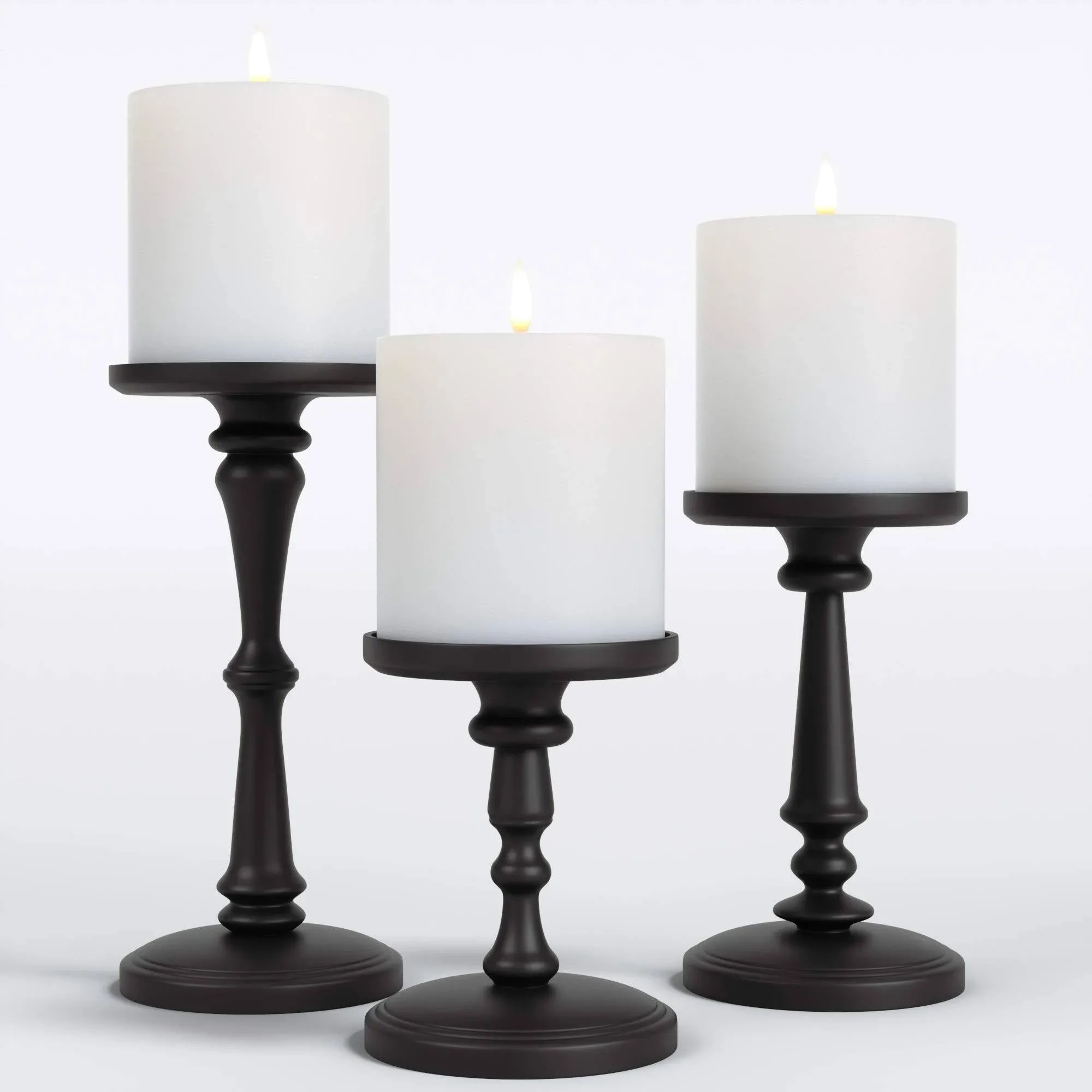 Matte Black Candle Holders Set of 3 - Metal Candle Holders for Pillar Candles - 3 ...