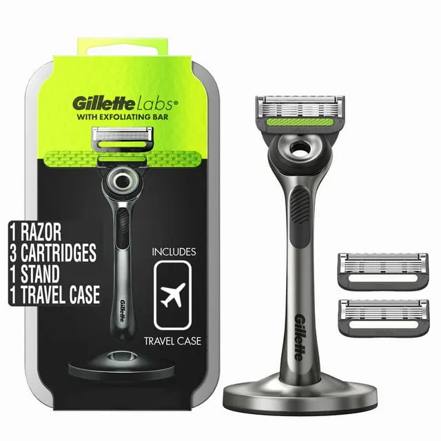 Gillette Labs Razors for Men with Exfoliating Bar, Shaving Kit for Men, Includes 1 Handle, 4 Razor Blade Refills, 1 Premium Magnetic Stand