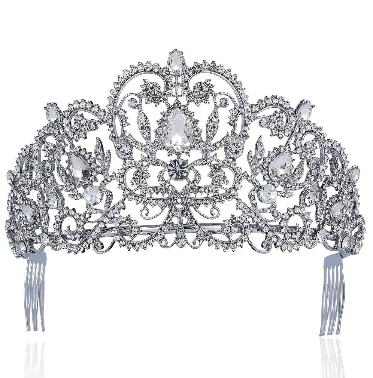 VICTORIAN CLEAR RHINESTONE CRYSTAL TIARA W/ HAIR COMBS BRIDAL PROM PAGEANT T1505