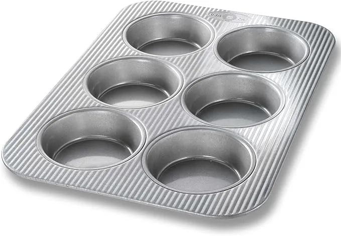 USA Pan Mini Round Cake and Cinnamon Roll Pan, 6 Well, Nonstick & Quick Release Coating, Made in the USA from Aluminized Steel, 15-3/4 by 11