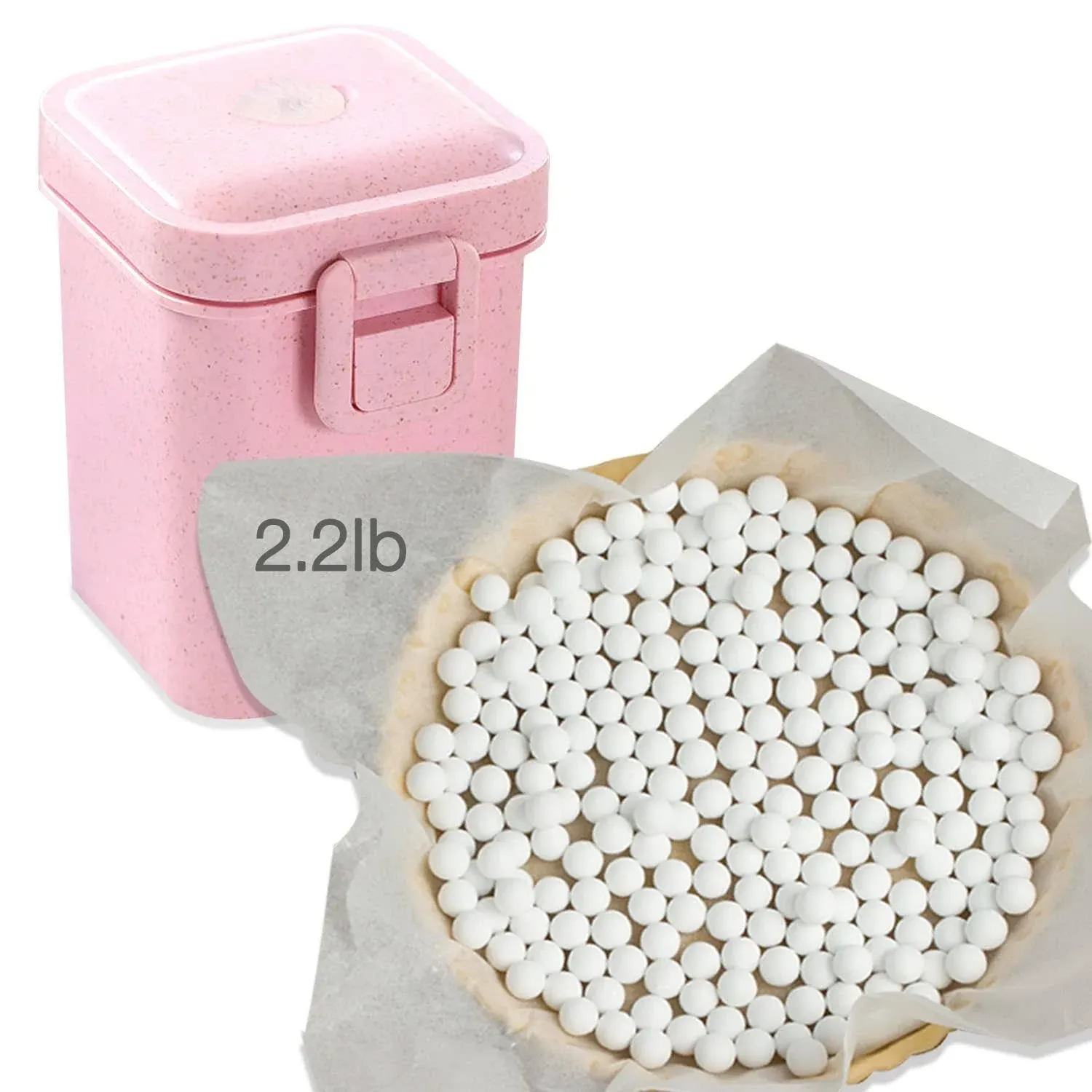 2.2Lb Ceramic Pie Weights Baking Beans Pie Crust Reusable 10mm Weights Natural Ceramic Stoneware with Wheat Straw Container