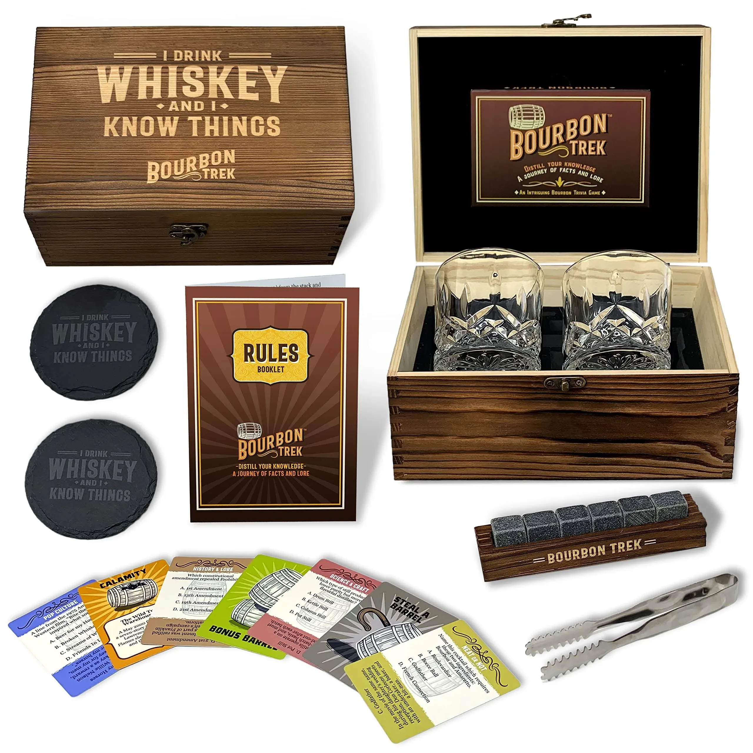 Premium Whiskey Crystal & Stone Gift Set | 2 Glasses, Whiskey Stones, Tongs, Wood ...