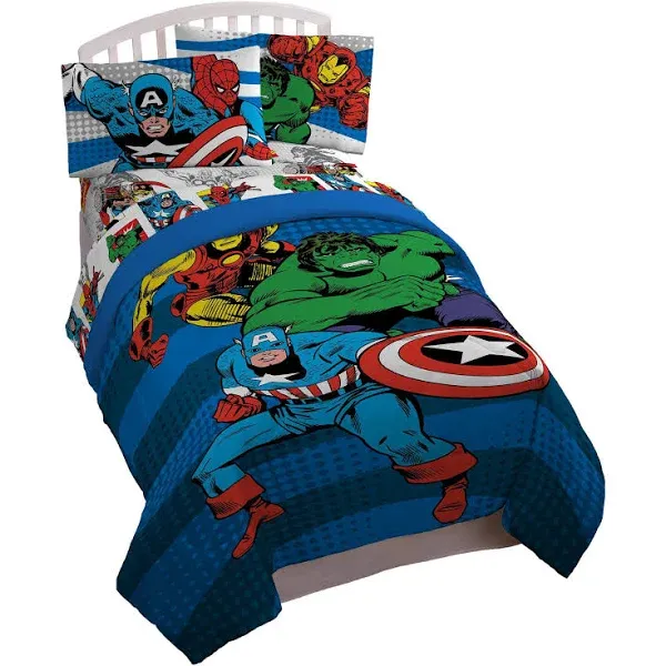 Marvel Avengers Good Guys Twin/Full Comforter - Super Soft Kids Reversible Bedding features Iron Man, Hulk, Captain America, and Spiderman - Fade Resistant Polyester (Official Marvel Product)