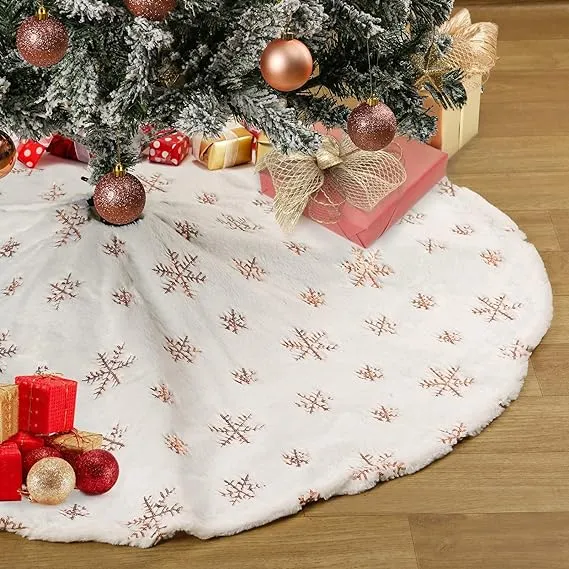 White Tree Skirt Faux Fur Rose Gold Sequin Tree Skirt Small Christmas Tree Skirt Decoration 36inch Double Layers Tree Covers Shiny Tree Floor Mats Fireplace Tree Skirts Fluffy Tree Skirt